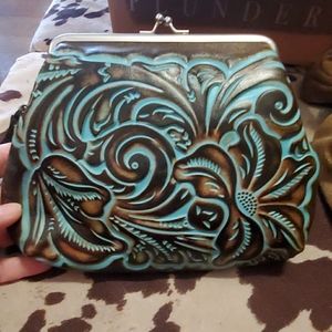 Patricia Nash~Savena~Leather Kiss-Lock Wristlet